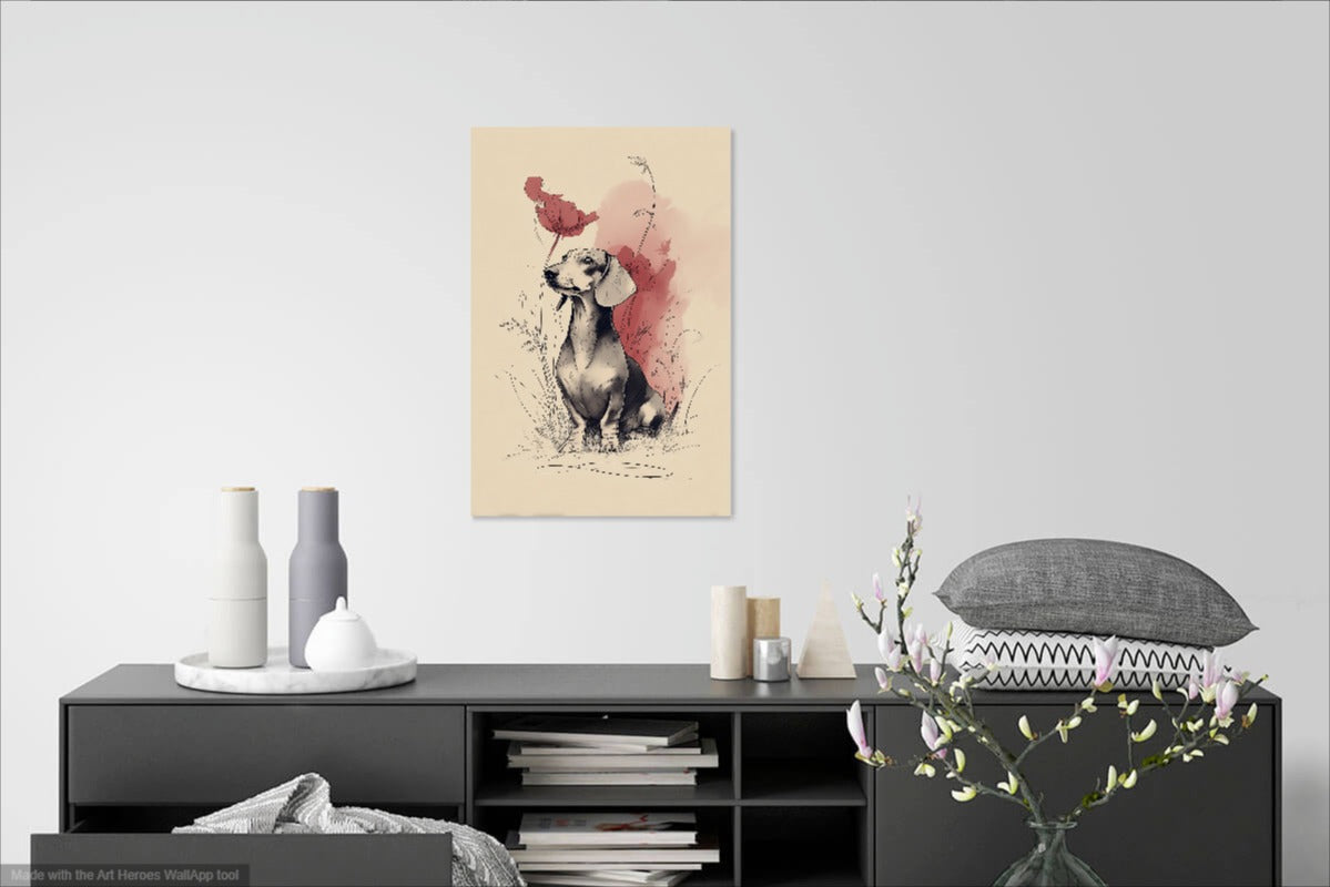 Jamnik wśród Maku – Artystyczna Ilustracja z Psem