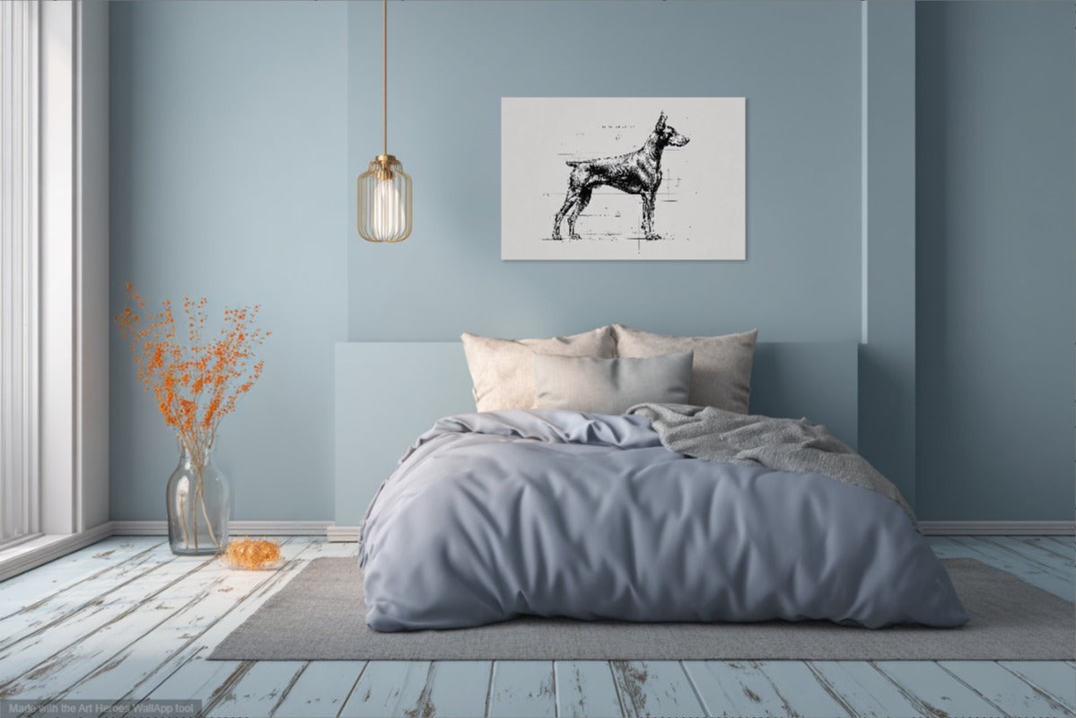 Szkic Dobermana – Obraz w Stylu Rysunku Technicznego