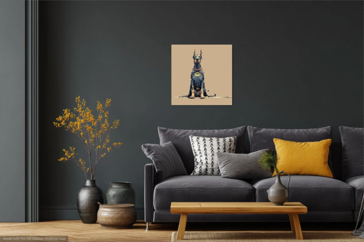 Doberman jako Batman – Obraz Ilustracja Komiksowa