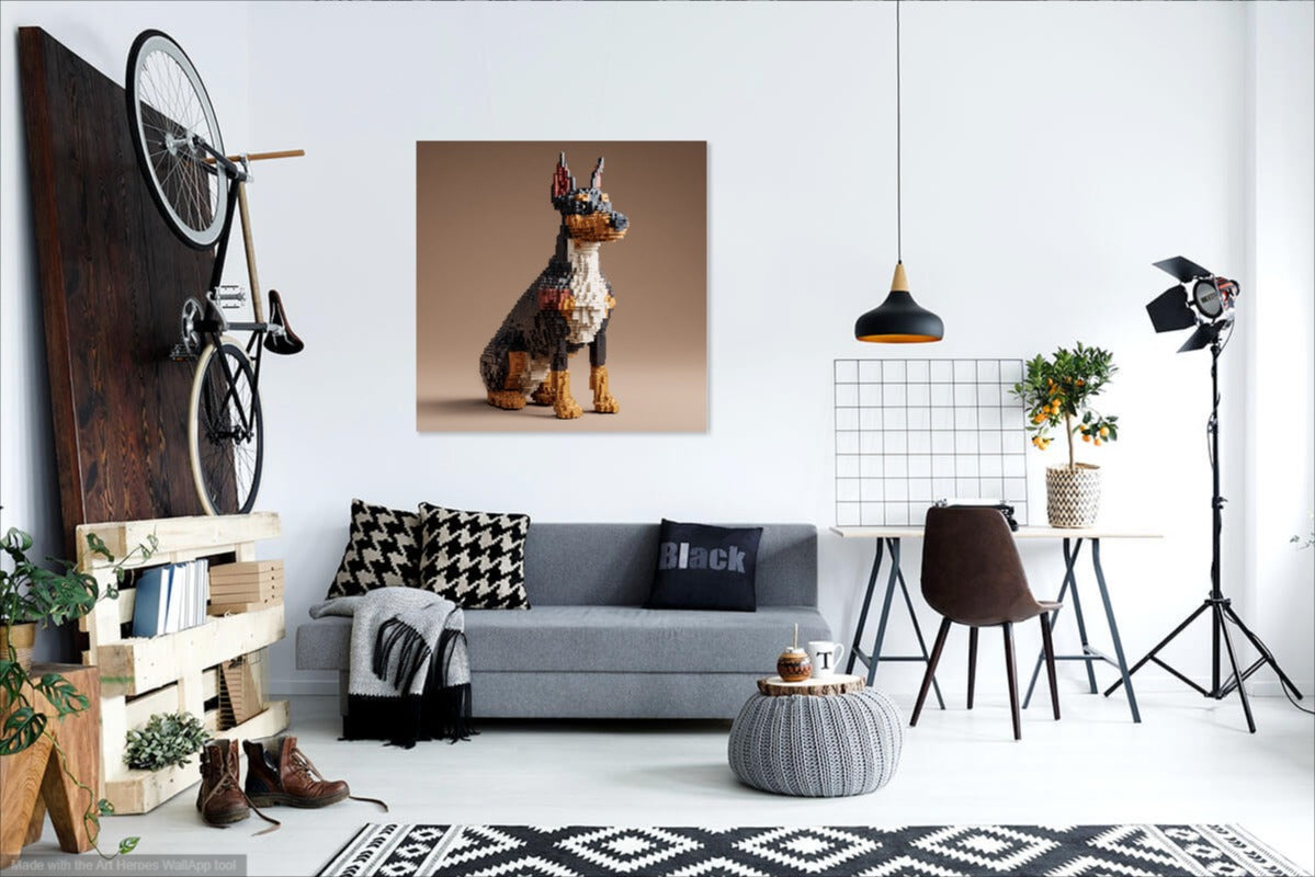 Doberman z LEGO – Pikselowa Sztuka na Ścianę
