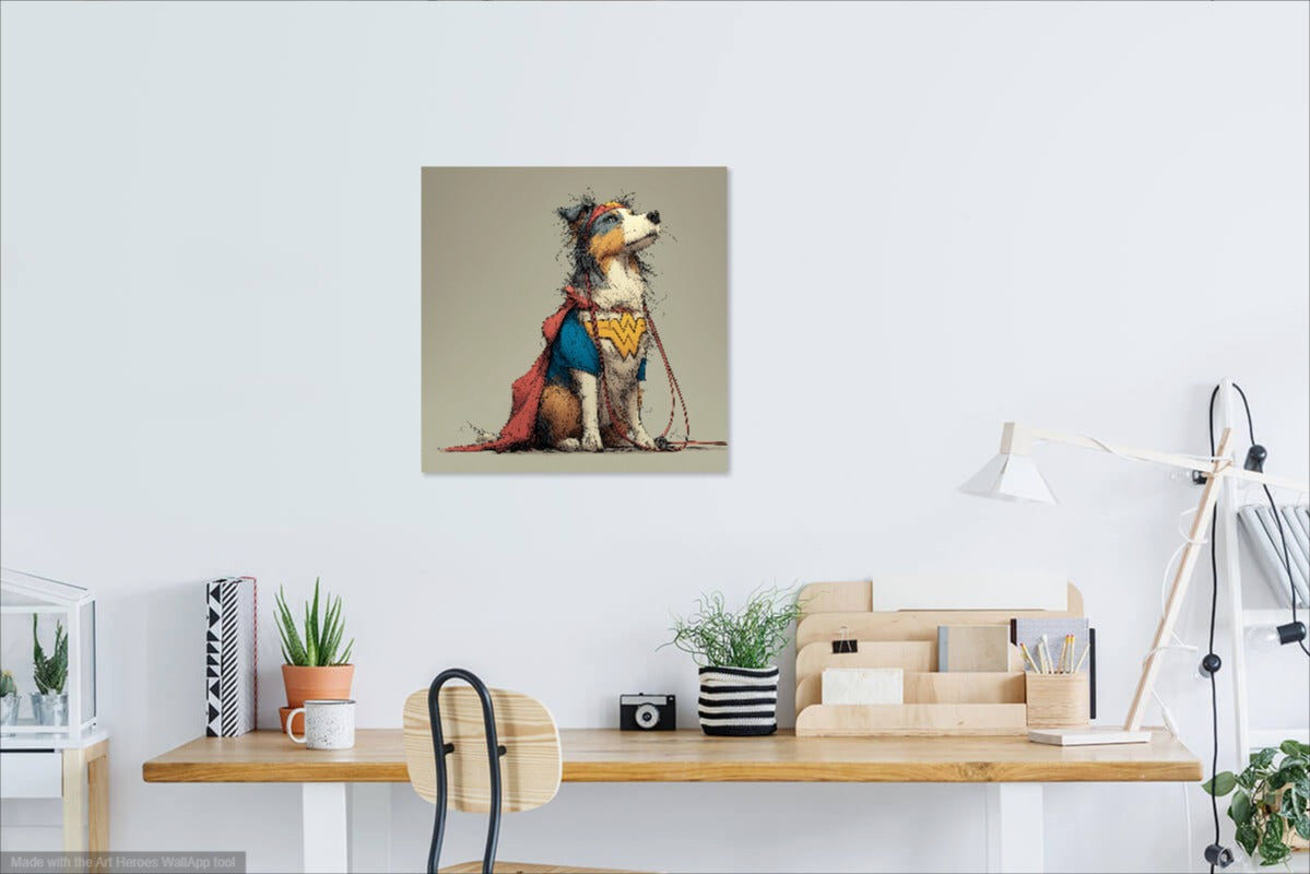 Sheltie Wonder Woman – Obraz Owczarka Szetlandzkiego w Kostiumie