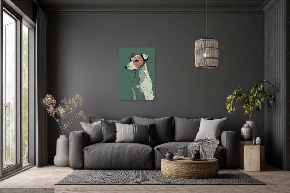 Jack Russell Terrier – Artystyczny Line Art Na Zielonym Tle