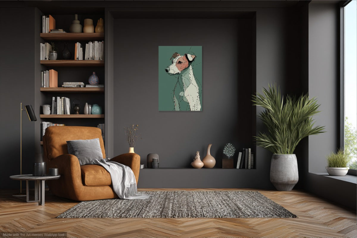 Jack Russell Terrier – Artystyczny Line Art Na Zielonym Tle