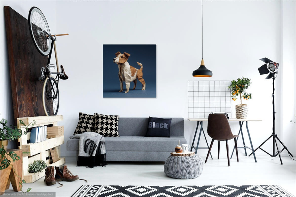 Obraz Jack Russell Terrier w Stylu Origami na Niebieskim Tle
