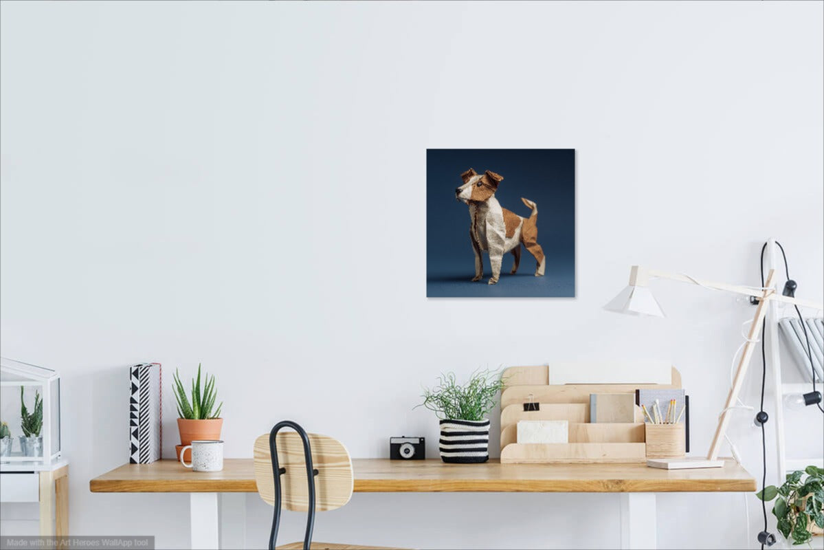Obraz Jack Russell Terrier w Stylu Origami na Niebieskim Tle