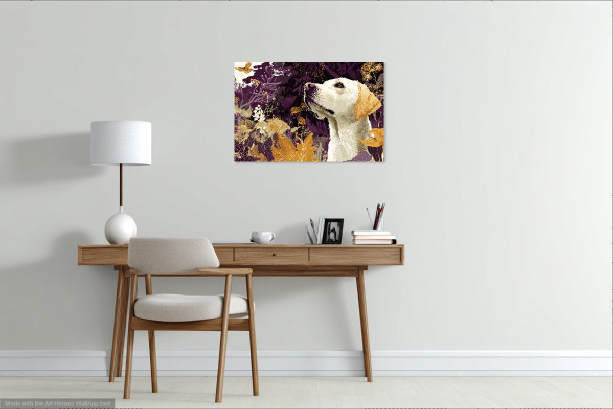 Obraz z Labradorem Wśród Kwiatów – Elegancka Dekoracja Ścienna