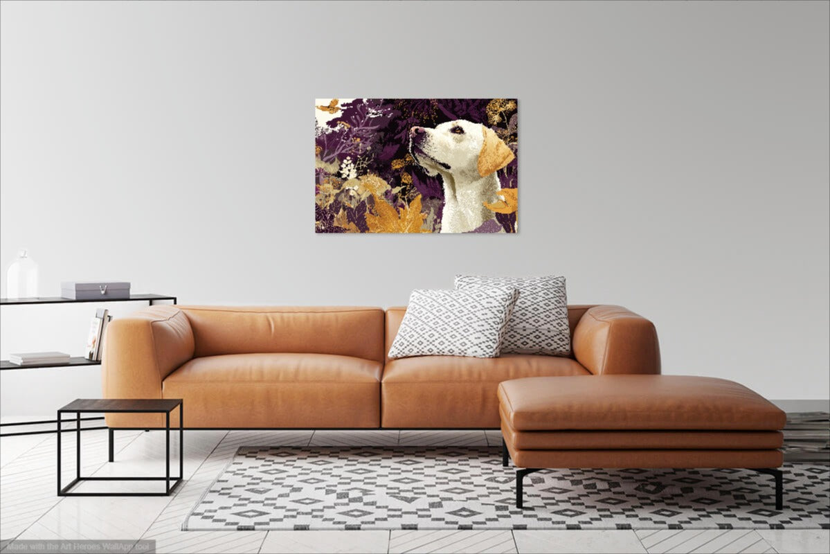 Obraz z Labradorem Wśród Kwiatów – Elegancka Dekoracja Ścienna