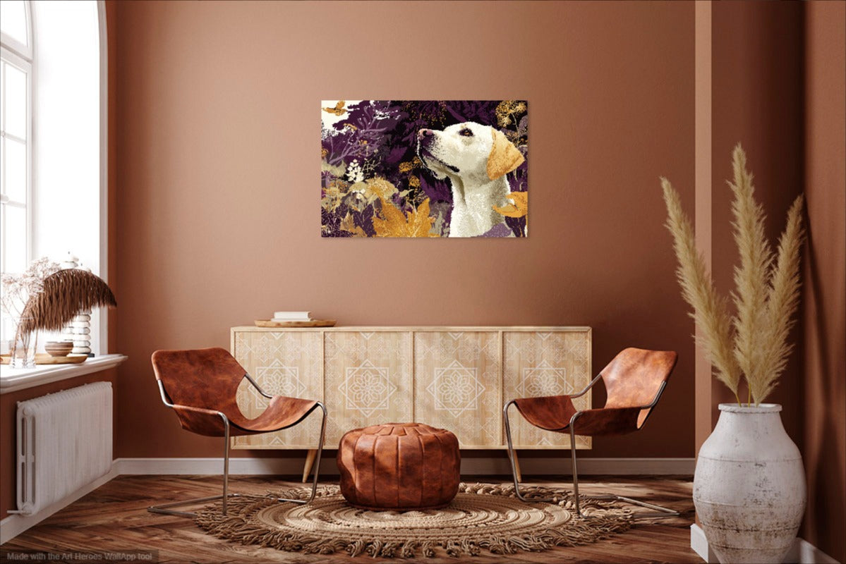 Obraz z Labradorem Wśród Kwiatów – Elegancka Dekoracja Ścienna