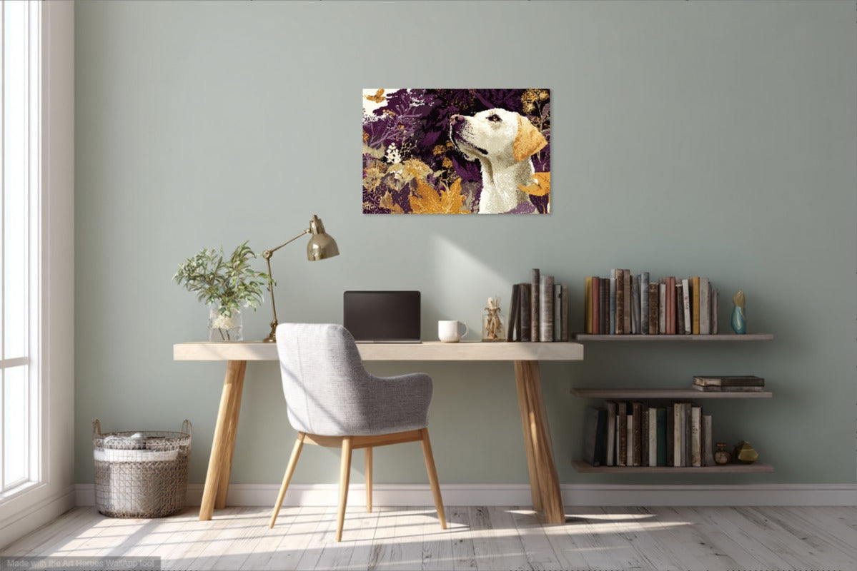 Obraz z Labradorem Wśród Kwiatów – Elegancka Dekoracja Ścienna