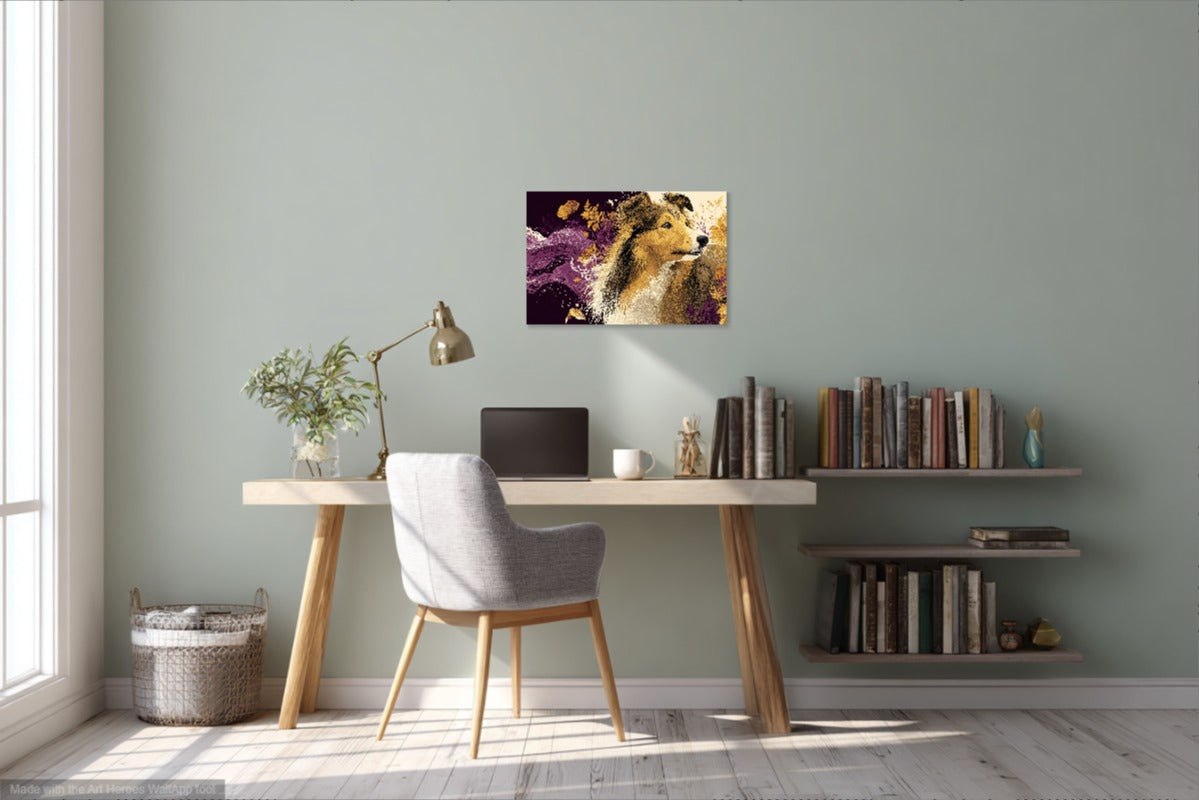 Sheltie Wśród Kwiatów – Obraz Pełen Harmonii i Spokoju