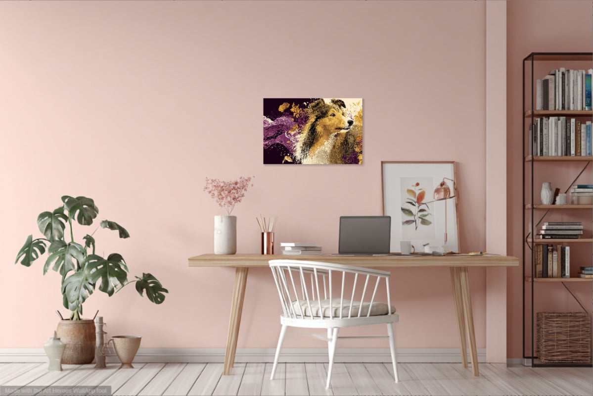 Sheltie Wśród Kwiatów – Obraz Pełen Harmonii i Spokoju