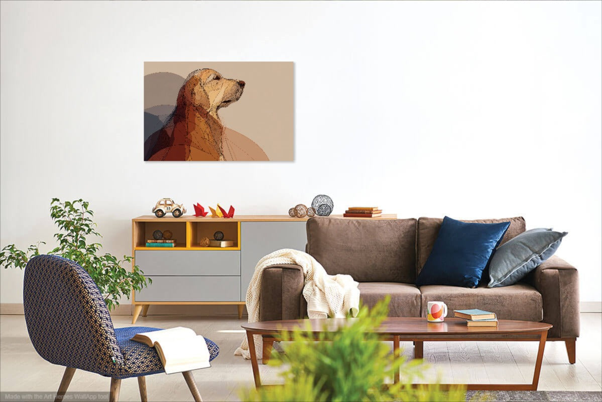 Abstrakcyjny Portret Złotego Retrievera – Minimalistyczna Grafika Liniowa do Dekoracji Wnętrz