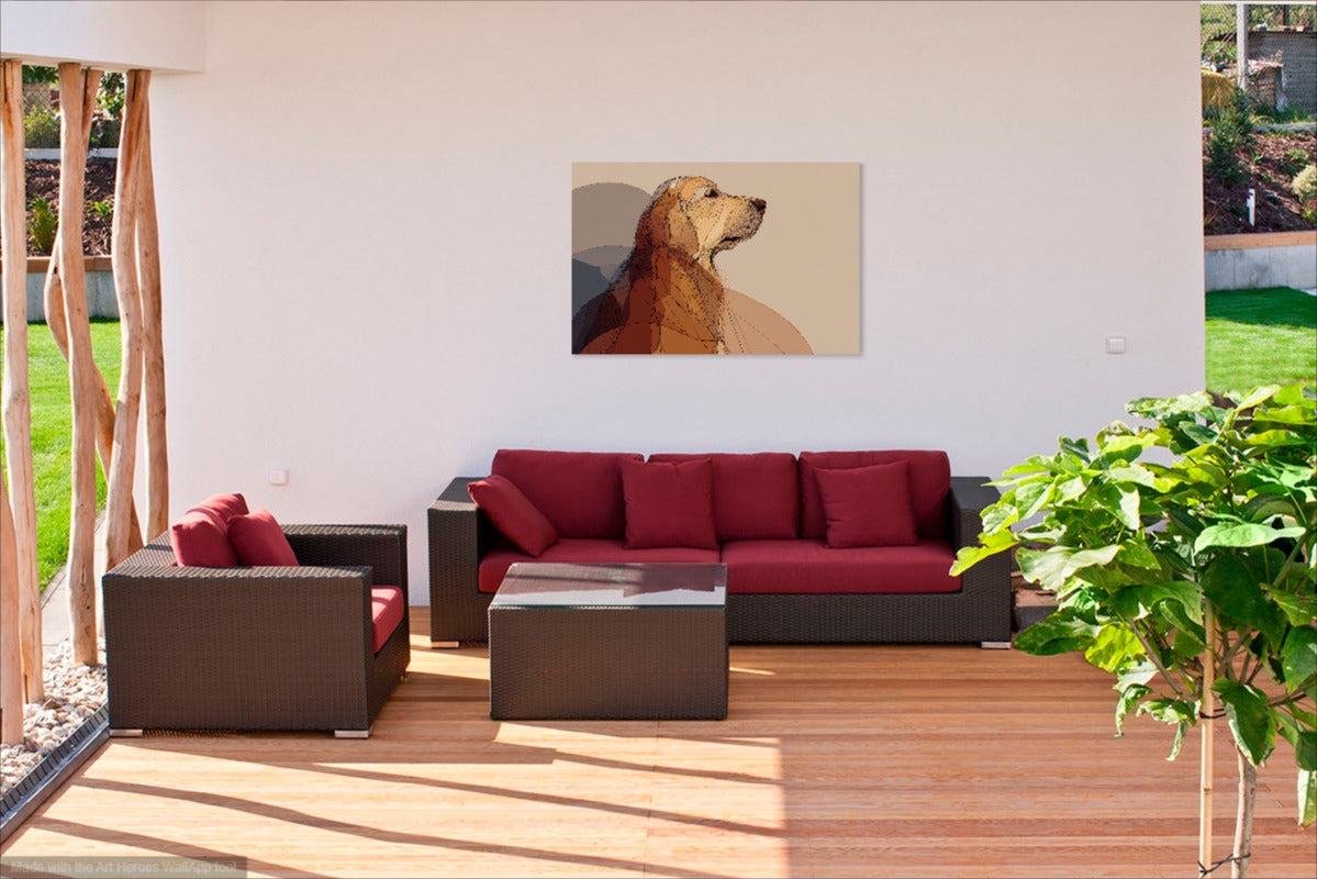 Abstrakcyjny Portret Złotego Retrievera – Minimalistyczna Grafika Liniowa do Dekoracji Wnętrz
