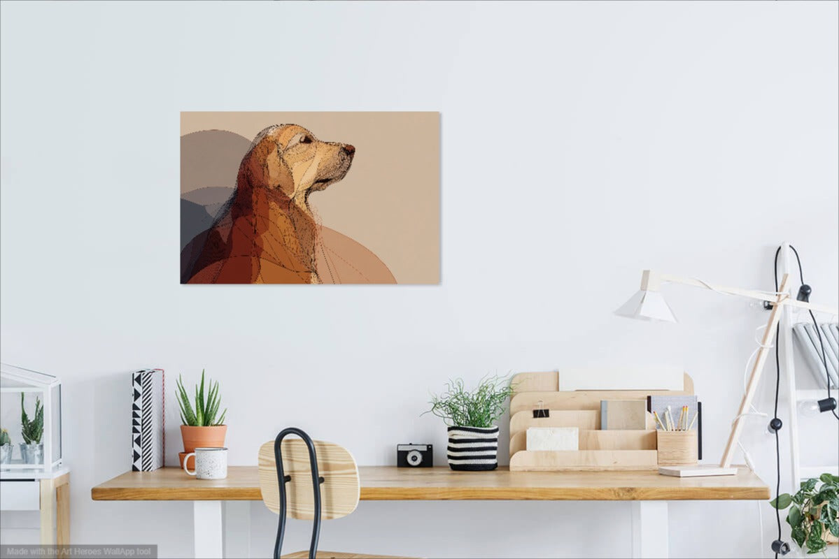 Abstrakcyjny Portret Złotego Retrievera – Minimalistyczna Grafika Liniowa do Dekoracji Wnętrz