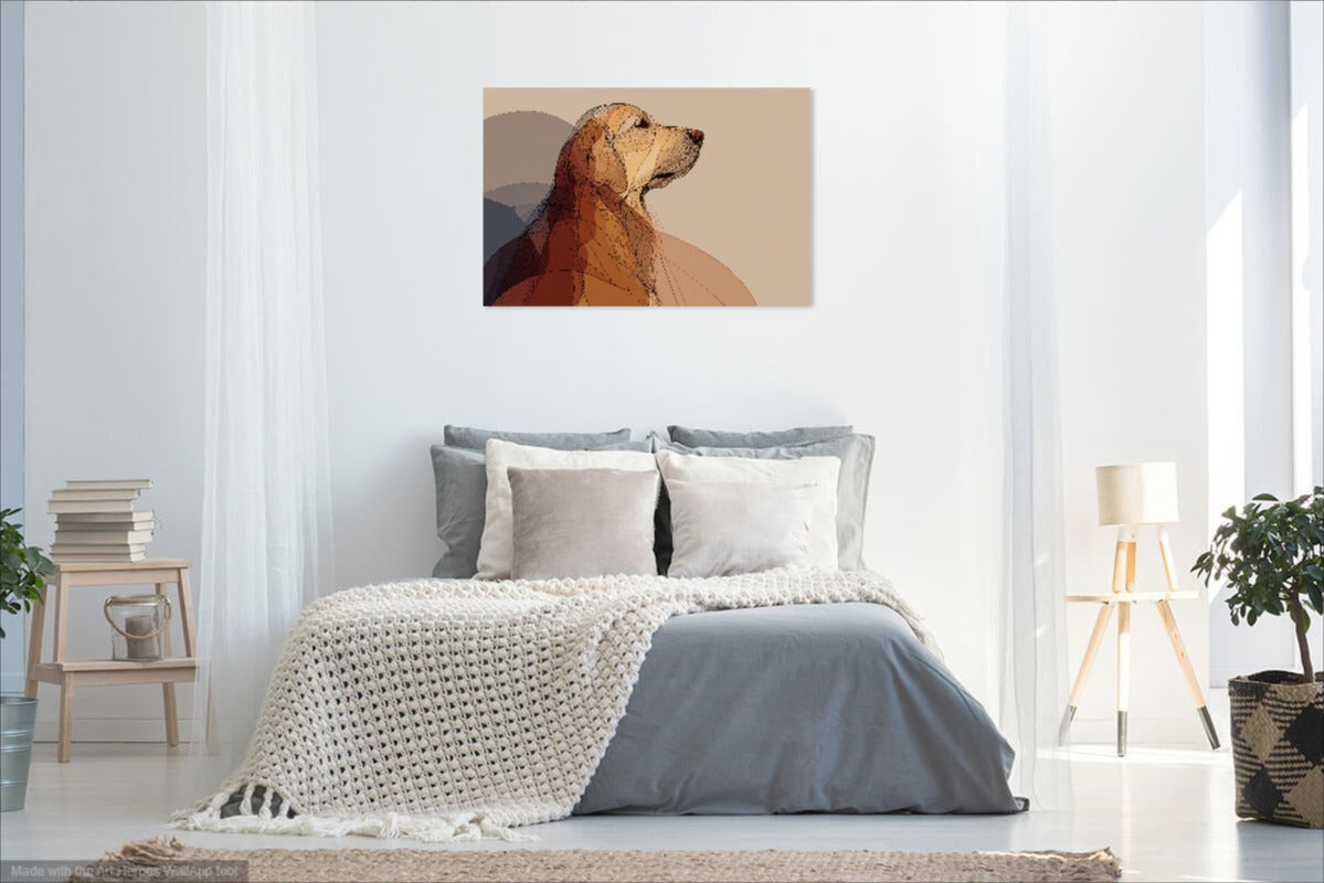 Abstrakcyjny Portret Złotego Retrievera – Minimalistyczna Grafika Liniowa do Dekoracji Wnętrz