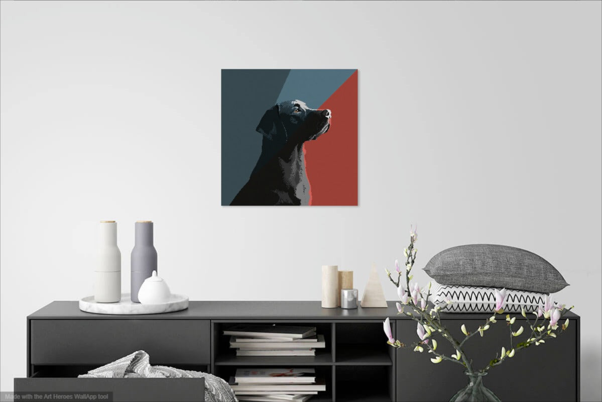 Grafika Labrador w Stylu Loftowym – Ceglana Czerwień i Błękit