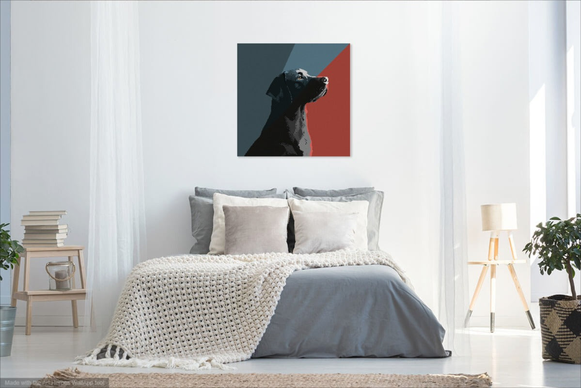 Grafika Labrador w Stylu Loftowym – Ceglana Czerwień i Błękit