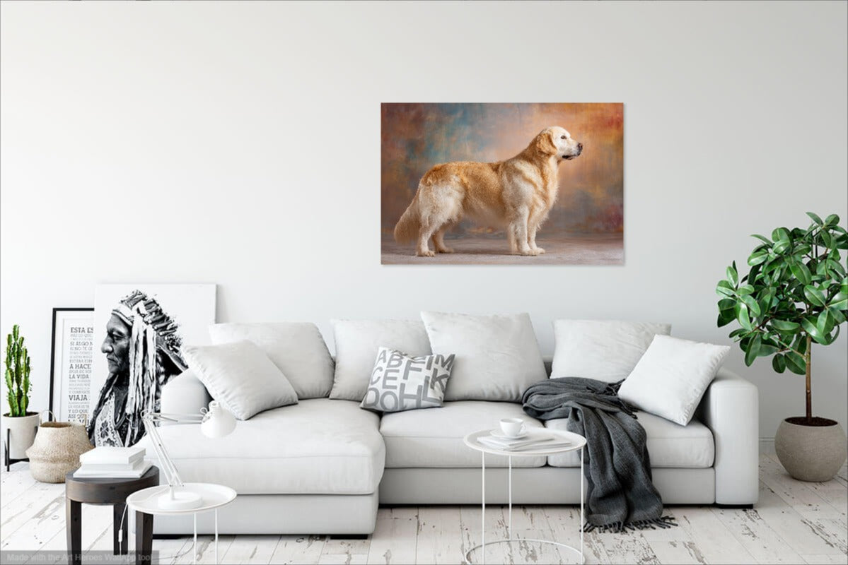 Golden Retriever na Malarskim Tle – Stylowy Portret Ścienny