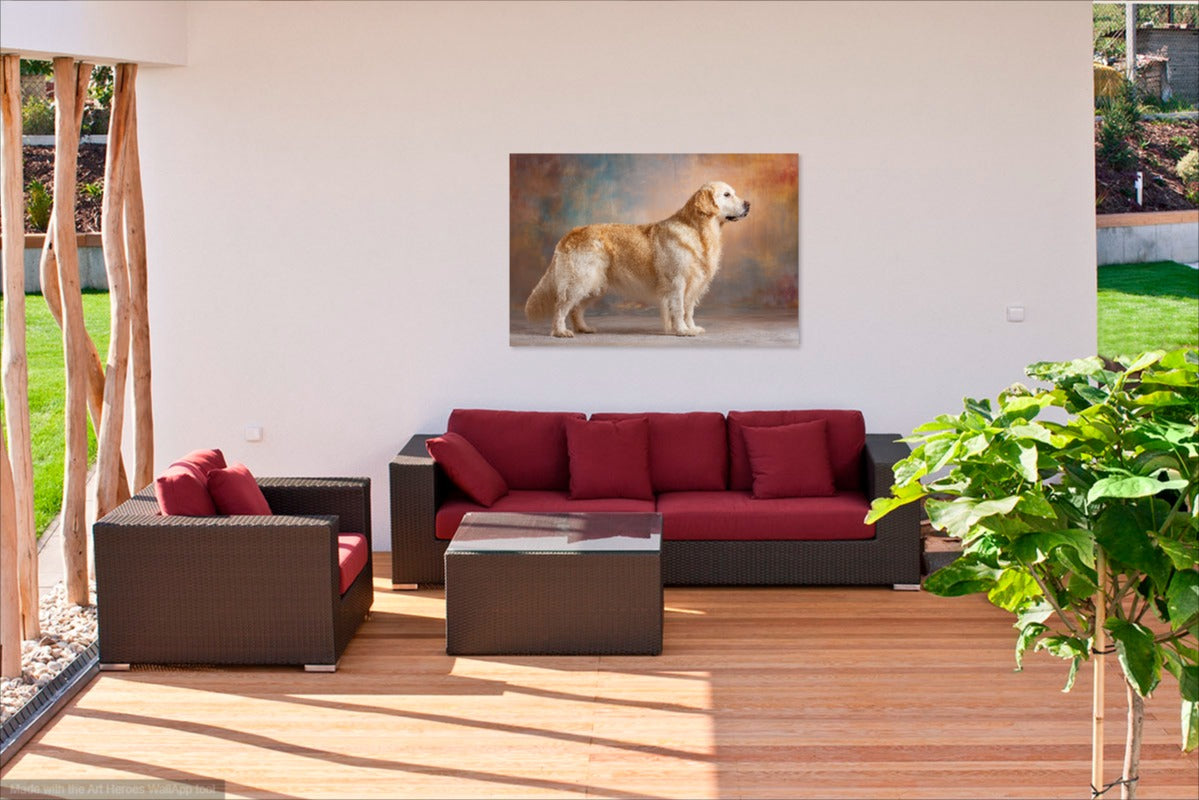 Golden Retriever na Malarskim Tle – Stylowy Portret Ścienny