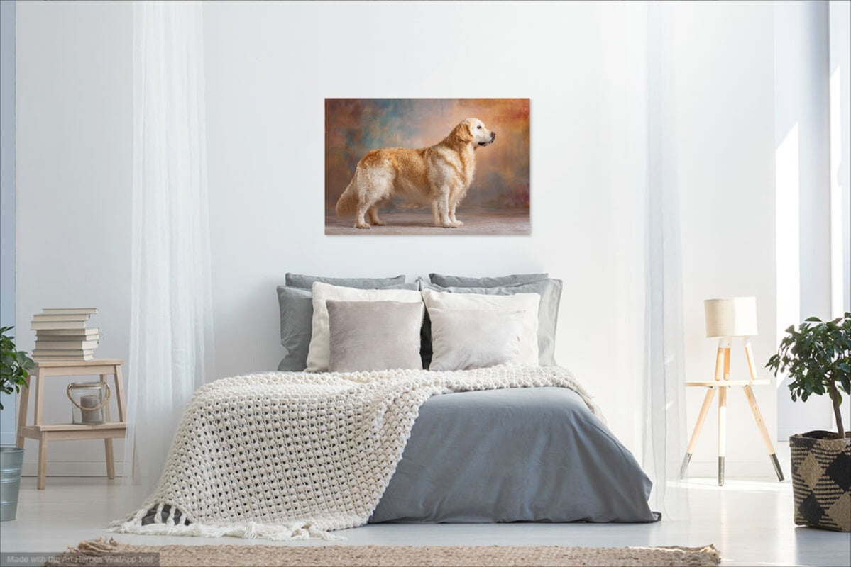 Golden Retriever na Malarskim Tle – Stylowy Portret Ścienny
