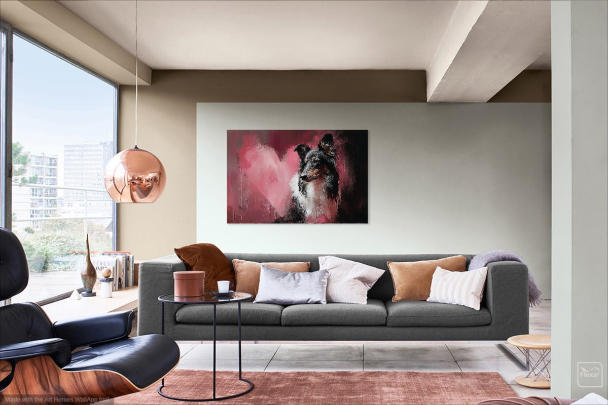 Owczarek Szetlandzki z Sercem – Obraz w Stylu Banksy’ego