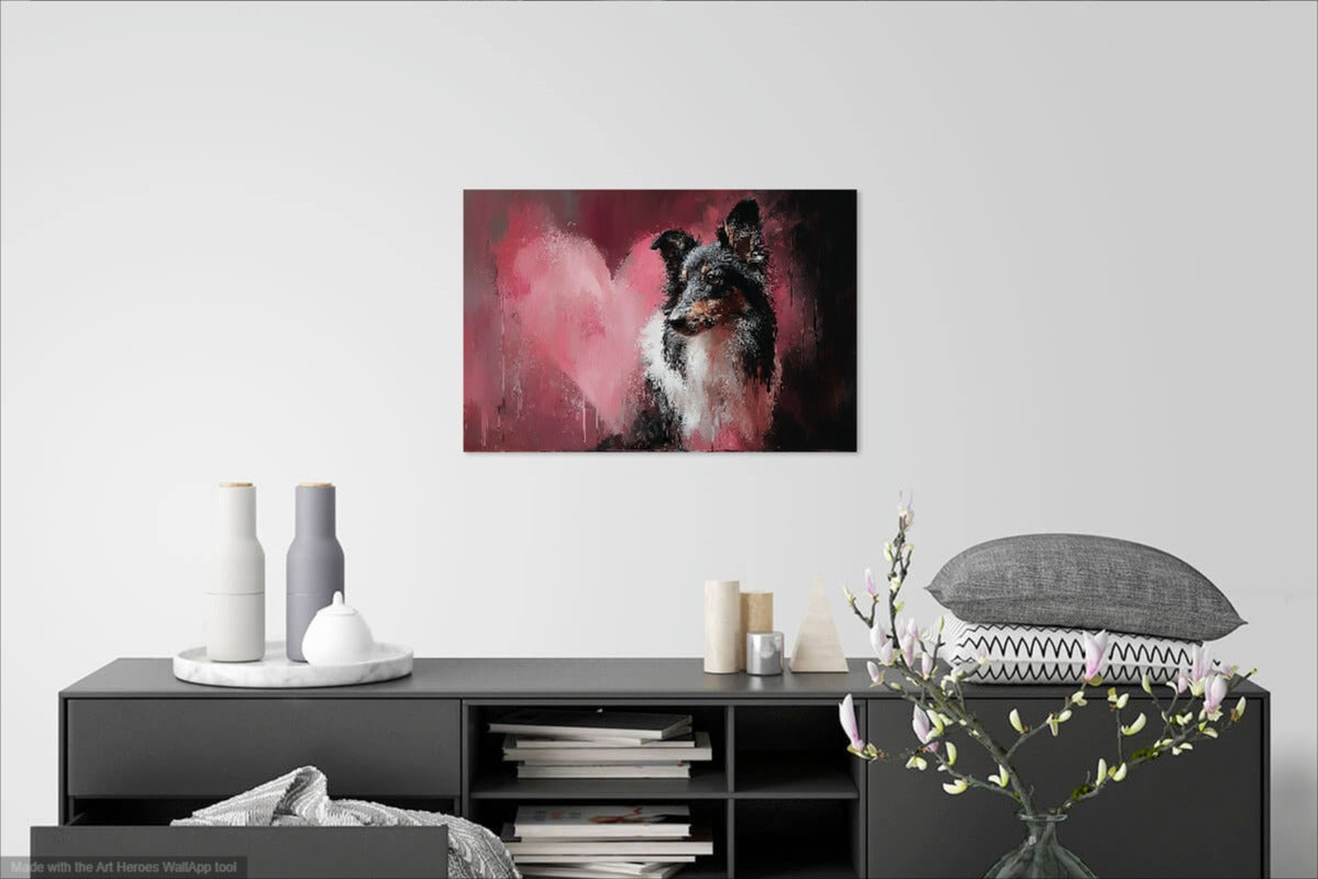 Owczarek Szetlandzki z Sercem – Obraz w Stylu Banksy’ego