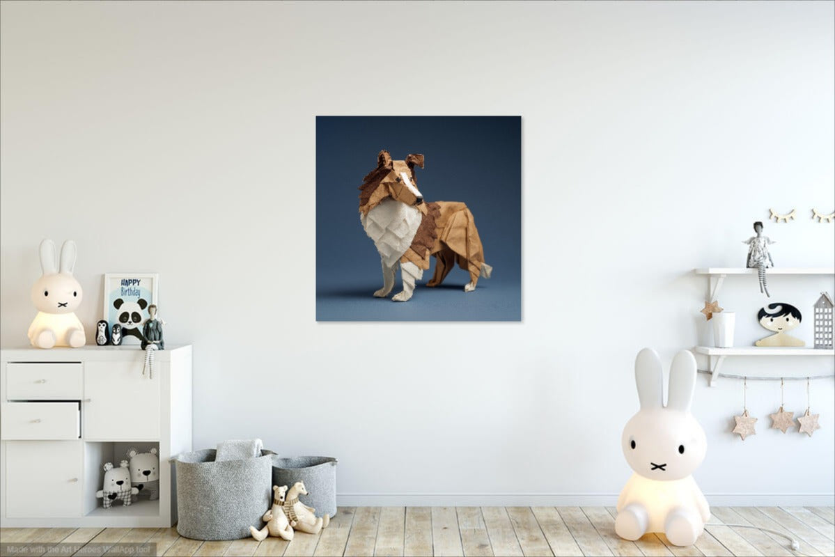 Origami Sheltie Wall Art – Dekoracja Do Wnętrz Japandi