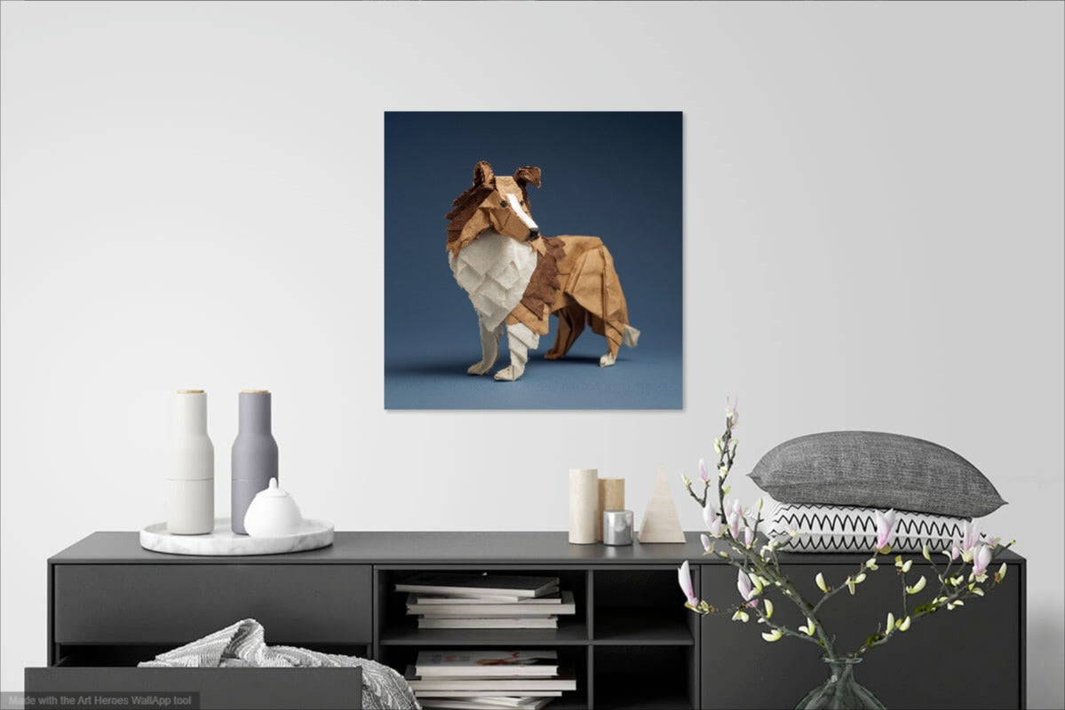 Origami Sheltie Wall Art – Dekoracja Do Wnętrz Japandi