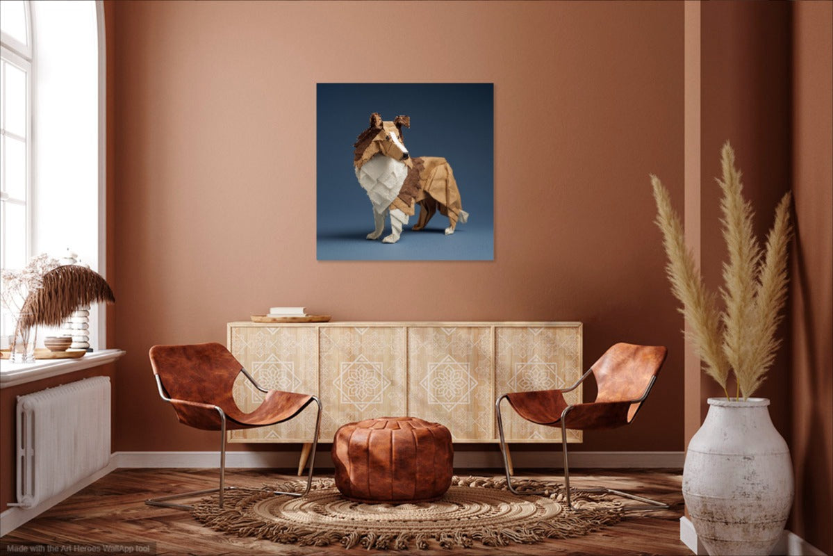 Origami Sheltie Wall Art – Dekoracja Do Wnętrz Japandi