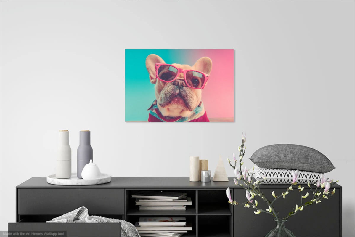 Stylowy French Bulldog z Okularami – Kolorowy Obraz na Ścianę