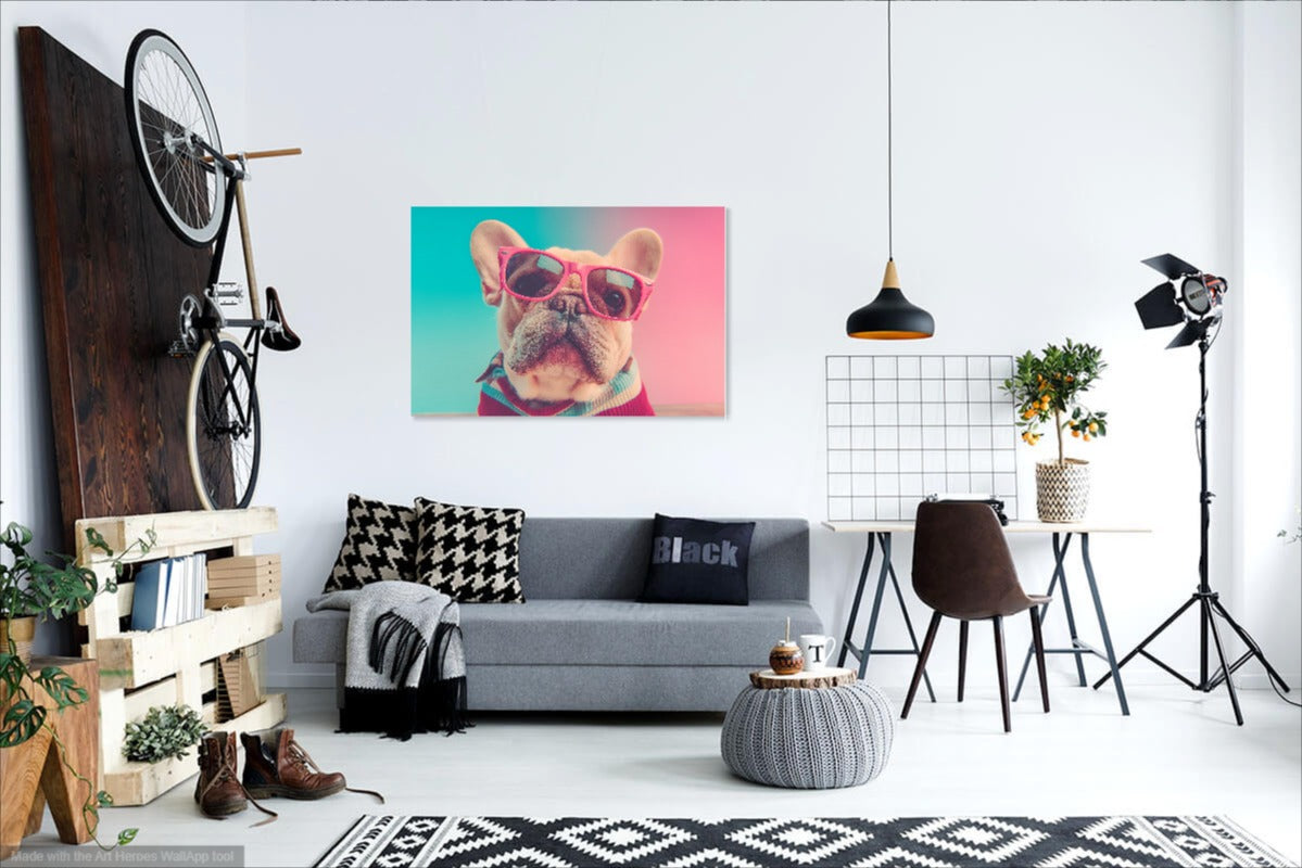 Stylowy French Bulldog z Okularami – Kolorowy Obraz na Ścianę
