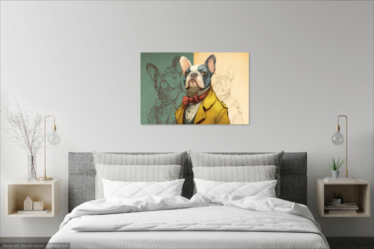 Arystokratyczny Buldog Francuski – Humorystyczna Ilustracja Retro