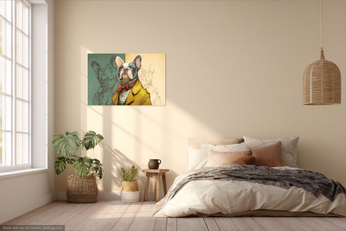 Arystokratyczny Buldog Francuski – Humorystyczna Ilustracja Retro