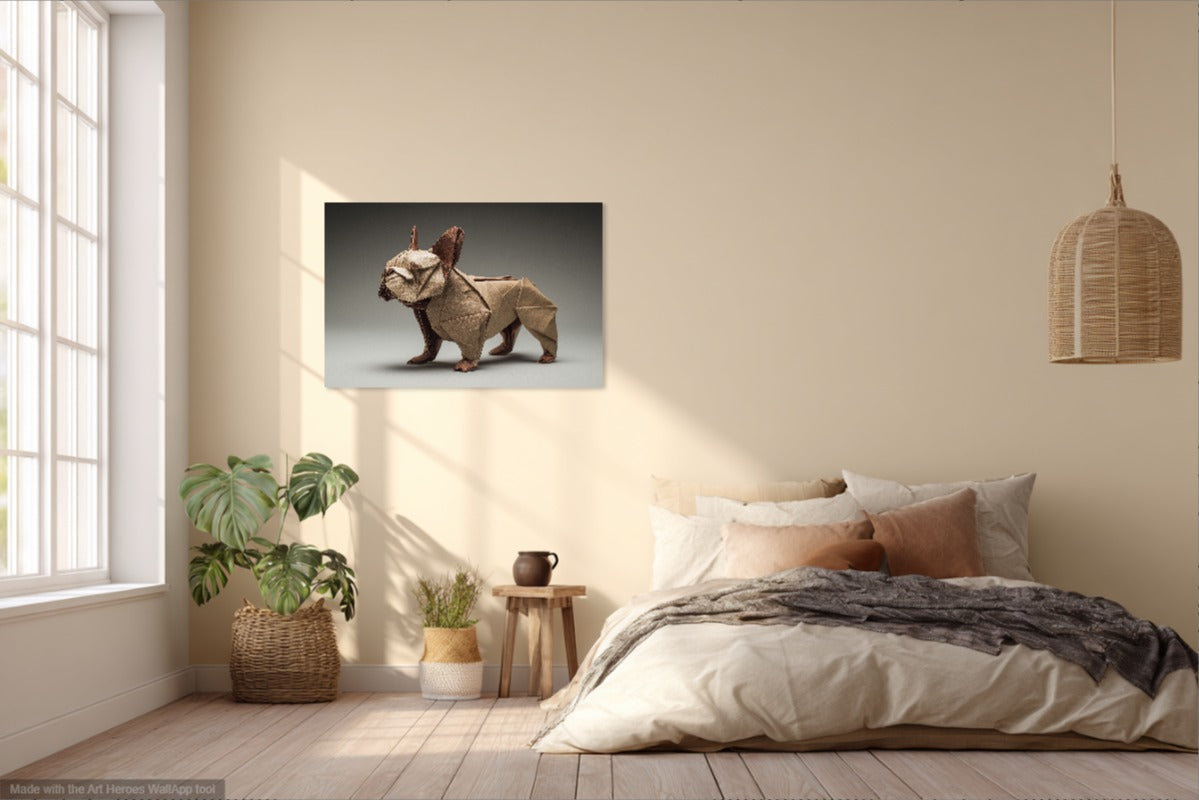 Origami Buldog Francuski – Minimalistyczny Obraz w Stylu Zen