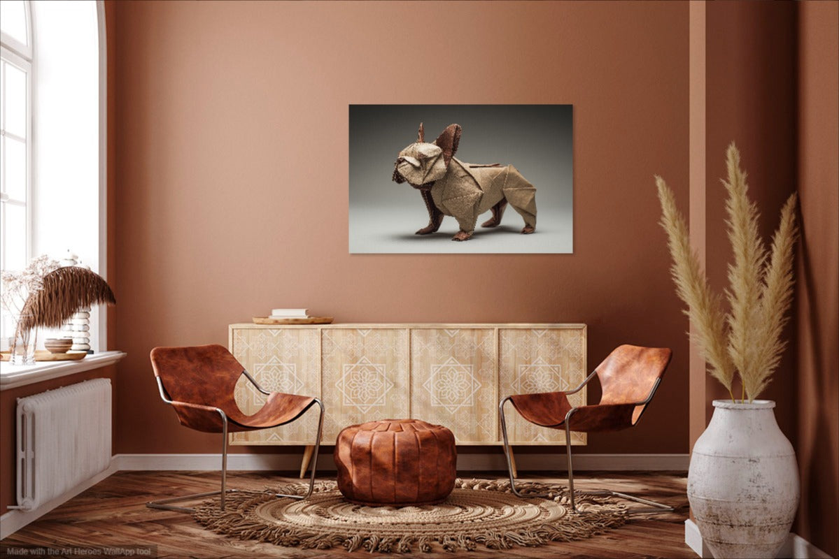 Origami Buldog Francuski – Minimalistyczny Obraz w Stylu Zen