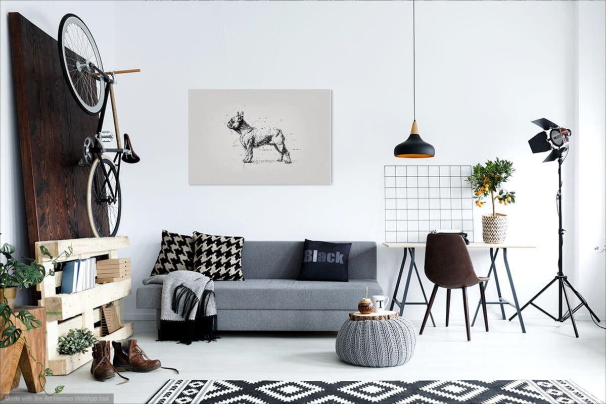 Minimalistyczny Szkic Buldoga Francuskiego – Nowoczesna Dekoracja Ścienna