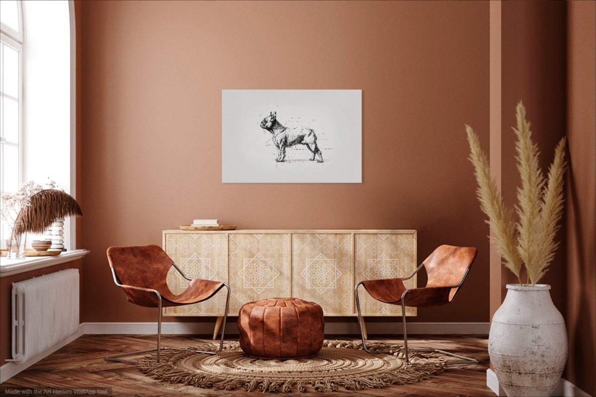 Minimalistyczny Szkic Buldoga Francuskiego – Nowoczesna Dekoracja Ścienna