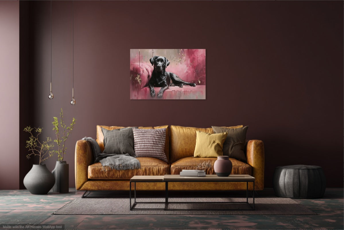 Obraz Labradora Na Różowej Sofie - Elegancka Ozdoba Ścienna