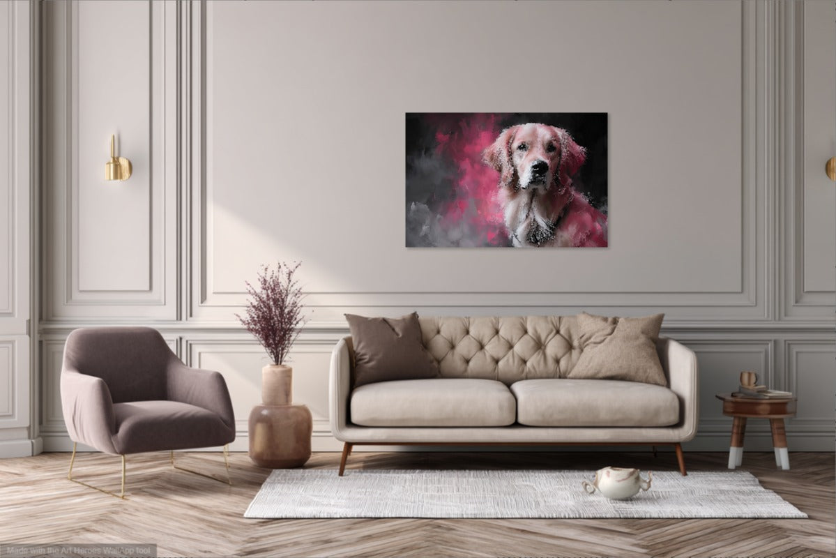 Obraz Golden Retriever – Nowoczesne Malarstwo w Stylu Banksy