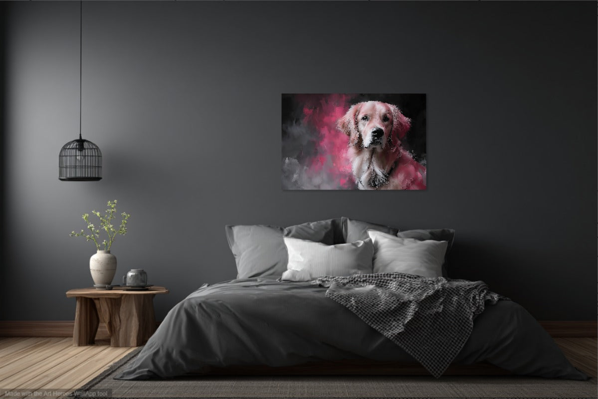 Obraz Golden Retriever – Nowoczesne Malarstwo w Stylu Banksy