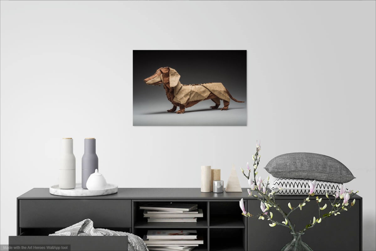 Jamnik Origami – Artystyczna Ilustracja Psa w Stylu Papierowym