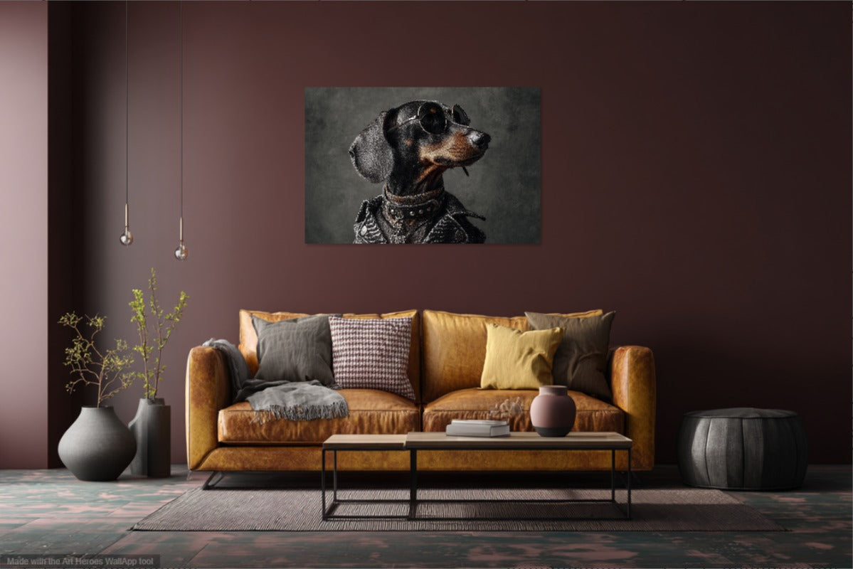 Rockowy Jamnik – Obraz Jamnika w Skórze i Okularach