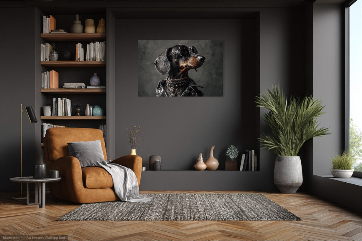 Rockowy Jamnik – Obraz Jamnika w Skórze i Okularach